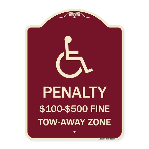 Penalty $100 $500 Fine Tow-Away Zone Heavy-Gauge Aluminum Sign, 24" x 18", BU-1824-23330